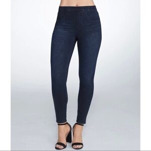 Spanx Dark Blue Wash Soft Stretch Knit Jeanish Ankle Jeggings